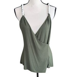 Patty Tank Top Split Back Olive Green Rope Straps Womens M